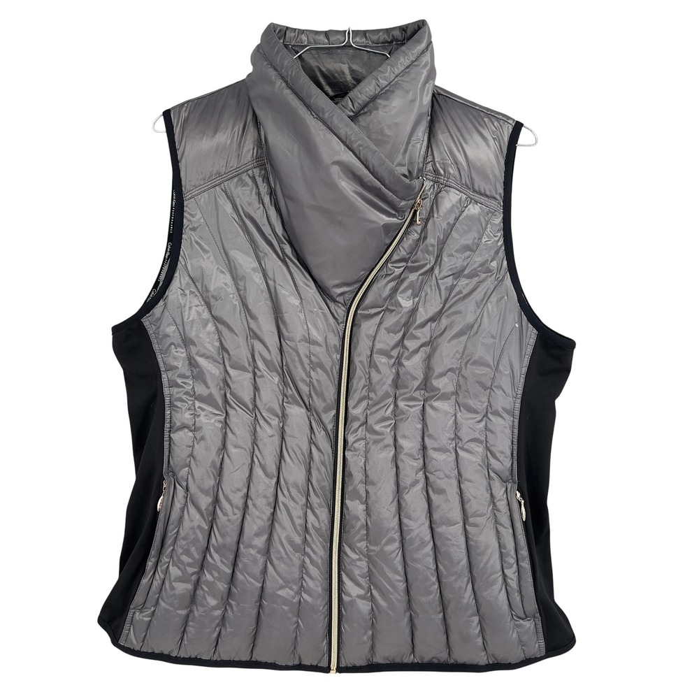 Calvin Klein Performance Womens Down Puffer Vest Silver Gray Asymmetrical Zip 2X